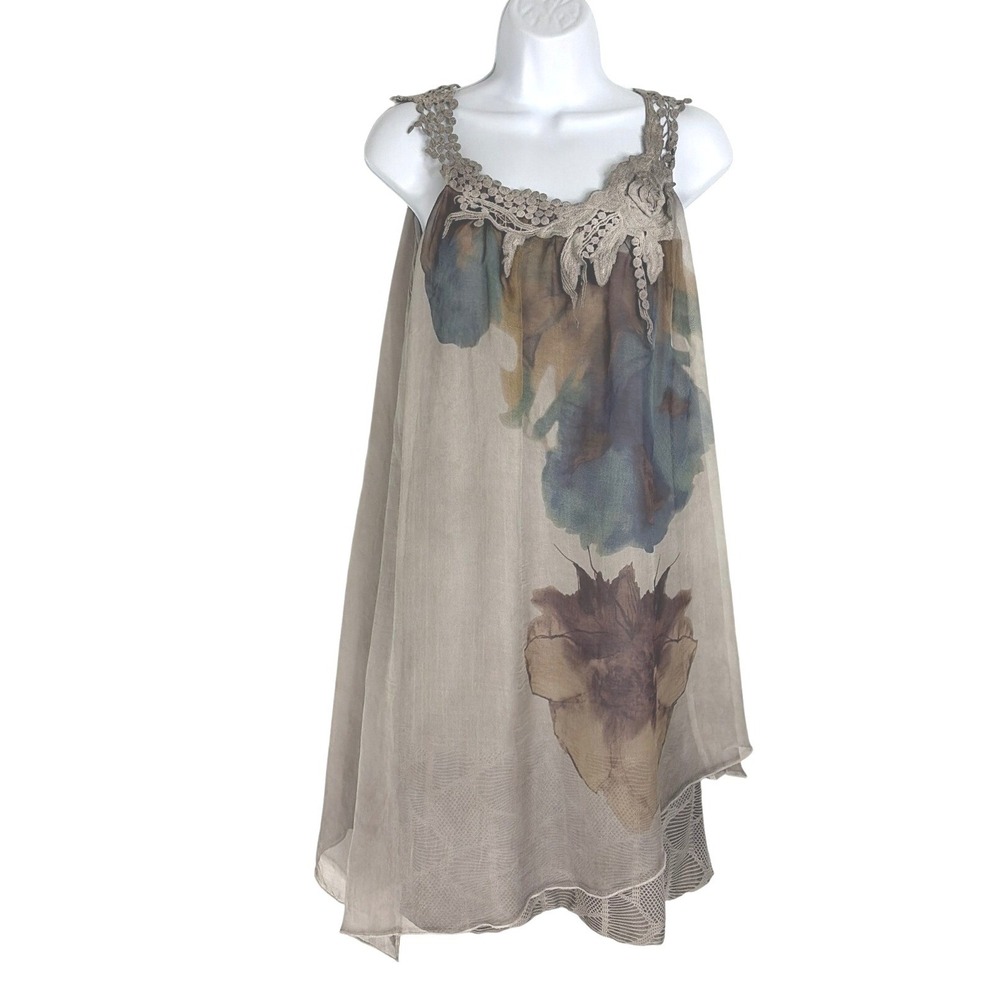 Simply Couture Womens Boho Floral Tunic Dress Crochet Layered Gray‎ M